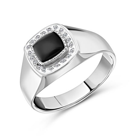 Серебряная печатка с ониксом и фианитами с родированием 6090₽