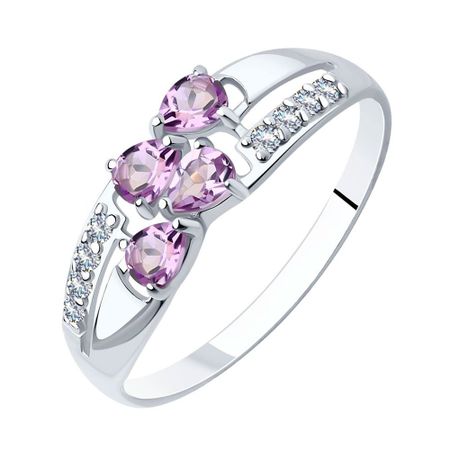 Серебряное кольцо с аметистами и фианитами с родированием 840₽
