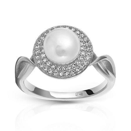 Кольцо из серебра с жемчугом и фианитами 1490₽
