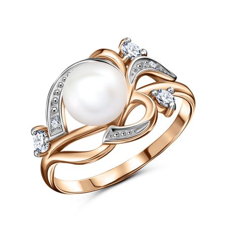 Золотое кольцо с жемчугом и фианитами 20990₽