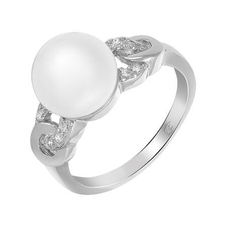 Кольцо из серебра с жемчугом и фианитами 1490₽
