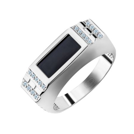 Серебряная печатка с агатом и фианитами с родированием 2770₽