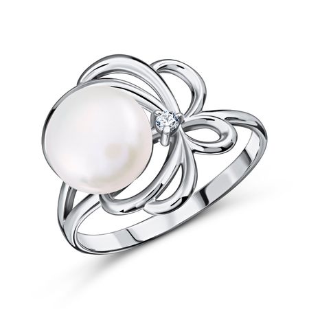 Серебряное кольцо с жемчугом и фианитом с родированием 1290₽