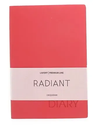 Ежедневник недат. А5 152л "Radiant" красный, иск.кожа, интегр.переплет, покрытие Soft Touch, офсет, скругл.углы, ляссе