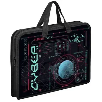 Папка для тетрадей А4 "Cyber" 34*24,5*3см пластик, молния, текст.ручки, расширение