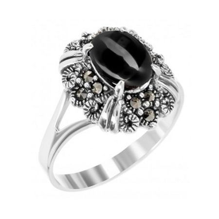 Серебряное кольцо с марказитами и ониксом с чернением 2190₽