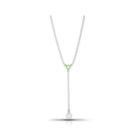 Серебряное колье с ювелирным кристаллом и жемчугом с фианитами 2320₽