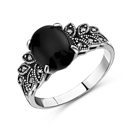 Серебряное кольцо с ониксом и марказитами 1390₽