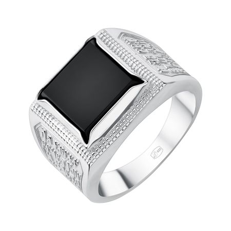 Серебряное кольцо с ониксом и родированием 4820₽