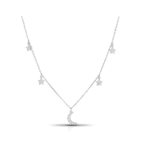 Серебряное колье Звезда и Луна с фианитами и родированием 990₽