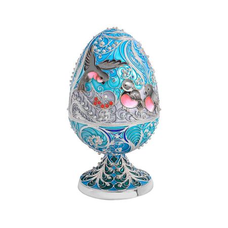 Шкатулка-яйцо Снегири из серебра со стеклом и эмалью 128760₽