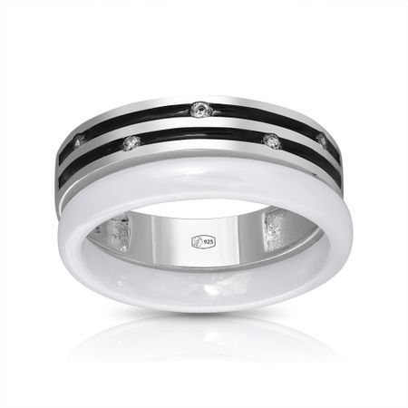Серебряное кольцо с эмалью и керамикой с фианитами 2000₽