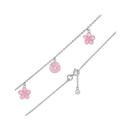 Серебряный детский браслет Цветок с эмалью и фианитами с родированием 1360₽