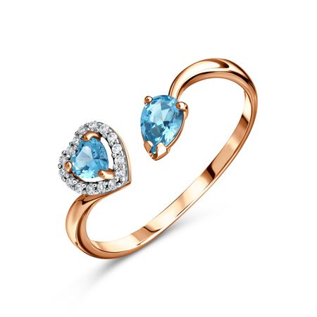 Золотое кольцо с топазами Sky и фианитами с родированием 15490₽