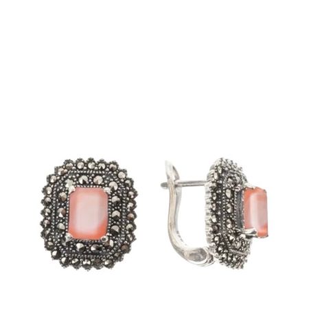 Серебряные серьги с марказитами и перламутром с чернением 6330₽