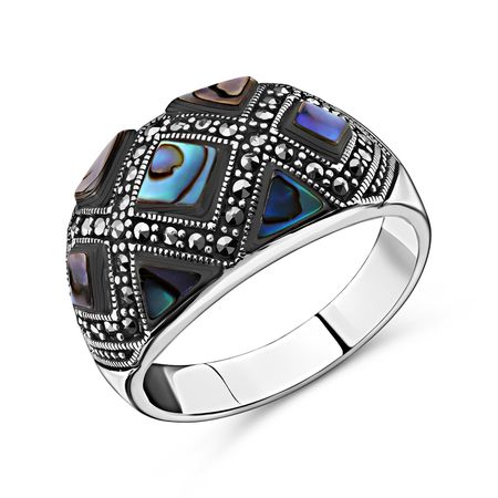 Серебряное кольцо с марказитами и перламутром с чернением 3990₽
