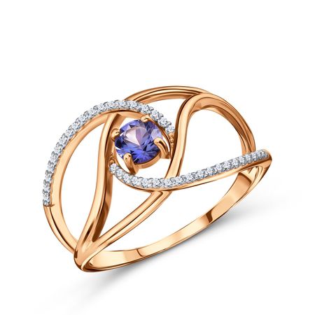 Золотое кольцо с танзанитом и фианитами с родированием 49990₽