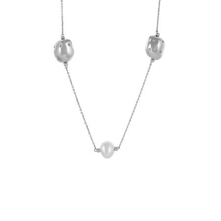 Серебряное колье с жемчугом и фианитами с родированием 3270₽