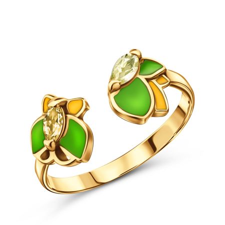 Серебряное кольцо с эмалью и фианитами с позолотой 290₽