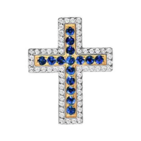 Золотая подвеска Крест с сапфирами и бриллиантами с родированием 134990₽