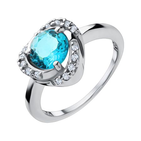 Серебряное кольцо с топазом и фианитами с родированием 1860₽