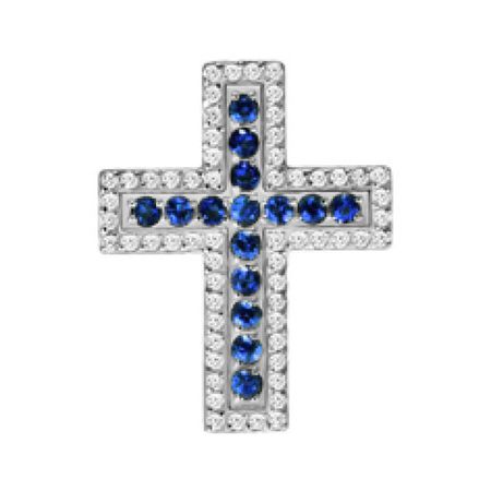 Золотая подвеска Крест с сапфирами и бриллиантами с родированием 119990₽
