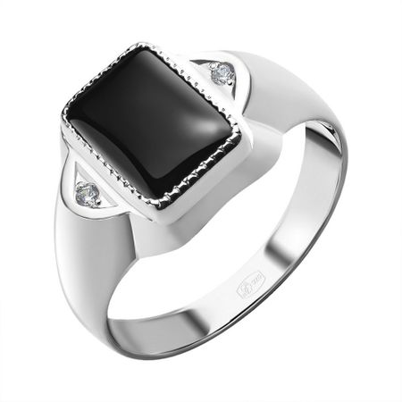 Кольцо-печатка из серебра с ониксом и фианитами 2990₽