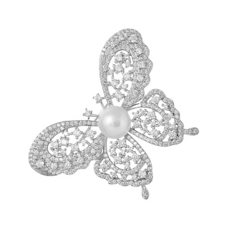 Серебряная брошь с жемчугом и фианитами 4220₽