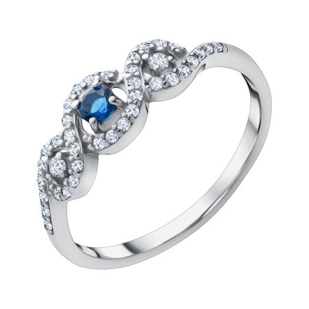 Серебряное кольцо с сапфиром и фианитами с родированием 990₽