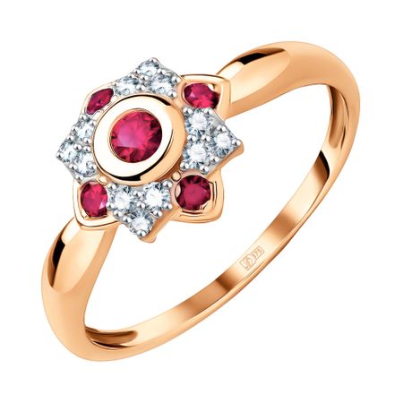 Золотое кольцо с родолитами и фианитами с родированием 20990₽