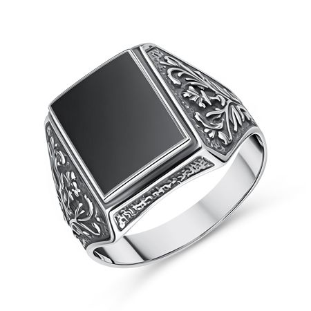 Серебряная печатка Петр с обсидианом и чернением 3370₽