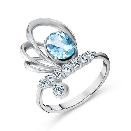 Серебряное кольцо с топазом и фианитами с родированием 1590₽