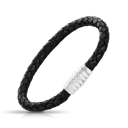 Кожаный браслет с серебряной вставкой с родированием 1190₽