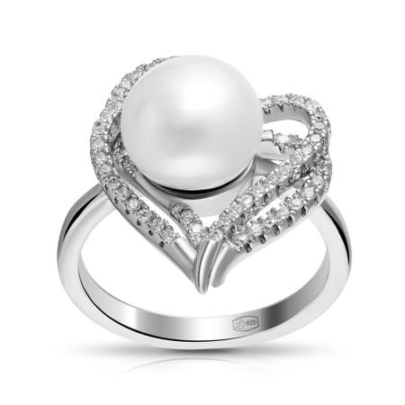 Кольцо из серебра с жемчугом и фианитами 2000₽