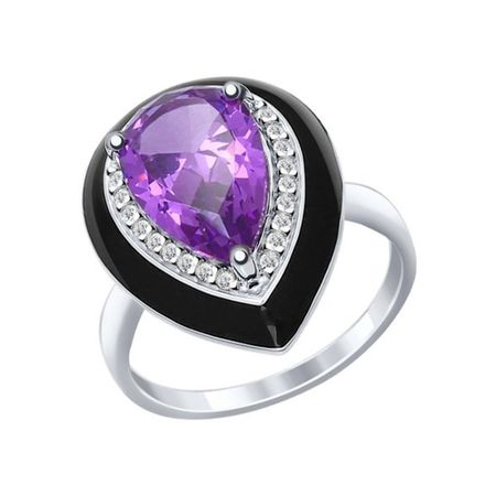 Серебряное кольцо с аметистом и эмалью с фианитами и родированием 1420₽