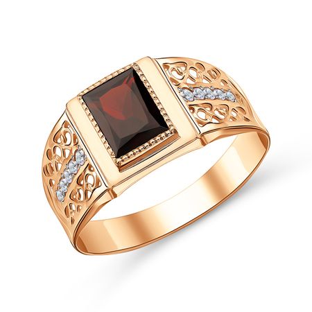Золотая печатка с гранатом и фианитами 71990₽