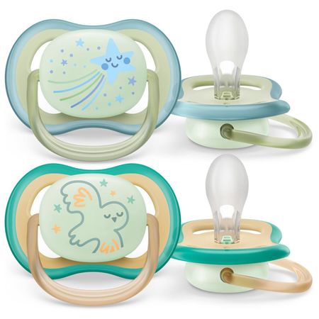 Филипс Авент ультра найт пустышка светящаяся с футляром 0-6 мес 2 SCF376 18 900₽