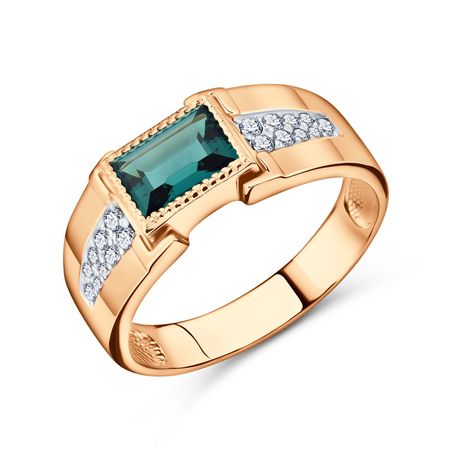 Золотое кольцо-печатка с кристаллом и бриллиантами 91990₽