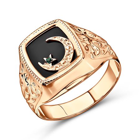 Золотая печатка с агатом и изумрудом 117990₽