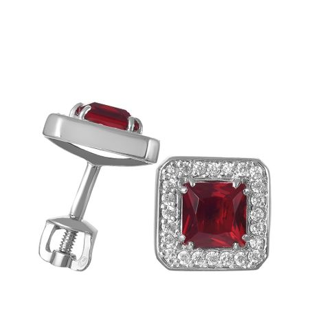 Серьги-пусеты из серебра с рубинами и фианитами 2790₽