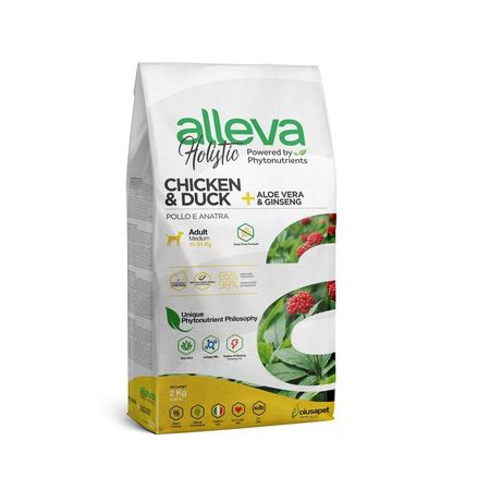 Alleva Holistic Adult Chicken  &amp; Duck Medium сухой корм для взрослых собак с КУРИЦЕЙ и УТКОЙ, алое вера и женьшенем - 2 кг