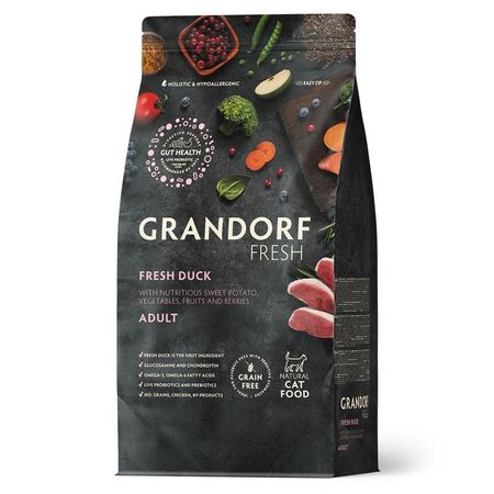 Grandorf Fresh Cat Adult Duck amp Sweet Potato Сухой корм беззерновой с живыми пробиотиками для кошек с УТКОЙ и бататом - 400 г 1080₽