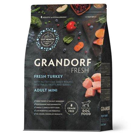 Grandorf Fresh Grain Free Dog Adult Mini Turkey  &amp; Sweet Potato Сухой корм беззерновой с живыми пробиотиками для взрослых собак маленьких пород с ИНДЕЙКОЙ и бататом - 1 кг