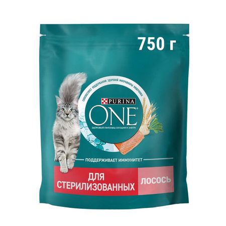 Purina ONE Sensitive сухой корм для стерилизованных кошек и кастрированных котов с высоким содержанием лосося и пшеницей - 750 г 665₽