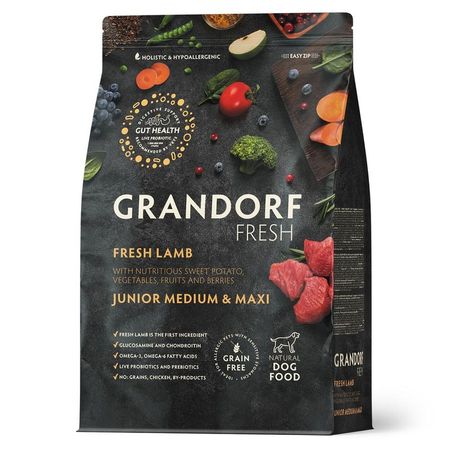 GRANDORF FRESH DOG JUNIOR MEDIUM MAXI amp MAXI LAMB amp SWEET POTATO Сухой корм беззерновой с живыми пробиотиками для щенков средних и крупных пород с ЯГНЕНКОМ и бататом - 1 кг 1752₽