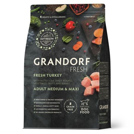 Grandorf Fresh Grain Free Dog Adult Medium amp Maxi Turkey amp Sweet Potato Сухой корм беззерновой с живыми пробиотиками для взрослых собак средних и крупных пород с ИНДЕЙКОЙ и бататом - 3 кг 3960₽