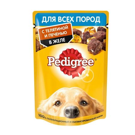 Pedigree полнорационный влажный корм для собак с телятиной и печенью кусочки в желе в паучах - 85 г 980₽