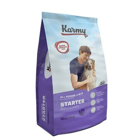 Karmy Starter полнорационный сухой корм для щенков с момента отъема до 4 месяцев, беременных и кормящик сук, с индейкой - 2 кг