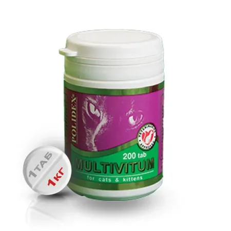 Polidex Multivitum витамины общеукрепляющие для кошек 1 таблетка на 1 кг веса - 200 таб 717₽