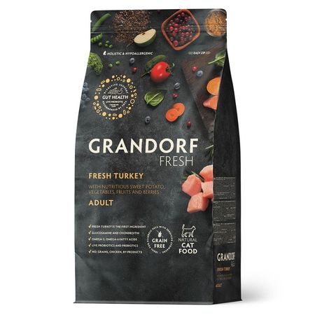 Grandorf Fresh Cat Adult amp Maxi Turkey amp Sweet Potato Сухой корм беззерновой с живыми пробиотиками для кошек при аллергии с ИНДЕЙКОЙ и бататом 3500₽